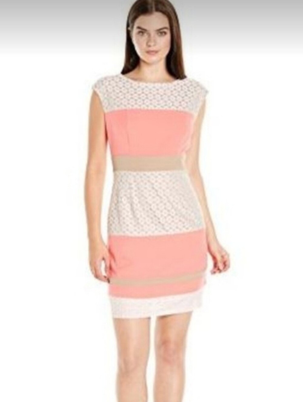 STUDIO ONE LACE DRESS FOR WOMEN SIZE 8 COLOR CREAM/ CORAL ORANGE